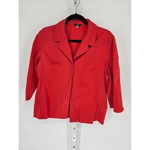 Vintage H&W Women's 3/4 Sleeve Red Button Down Casual Shirt Top Size 14